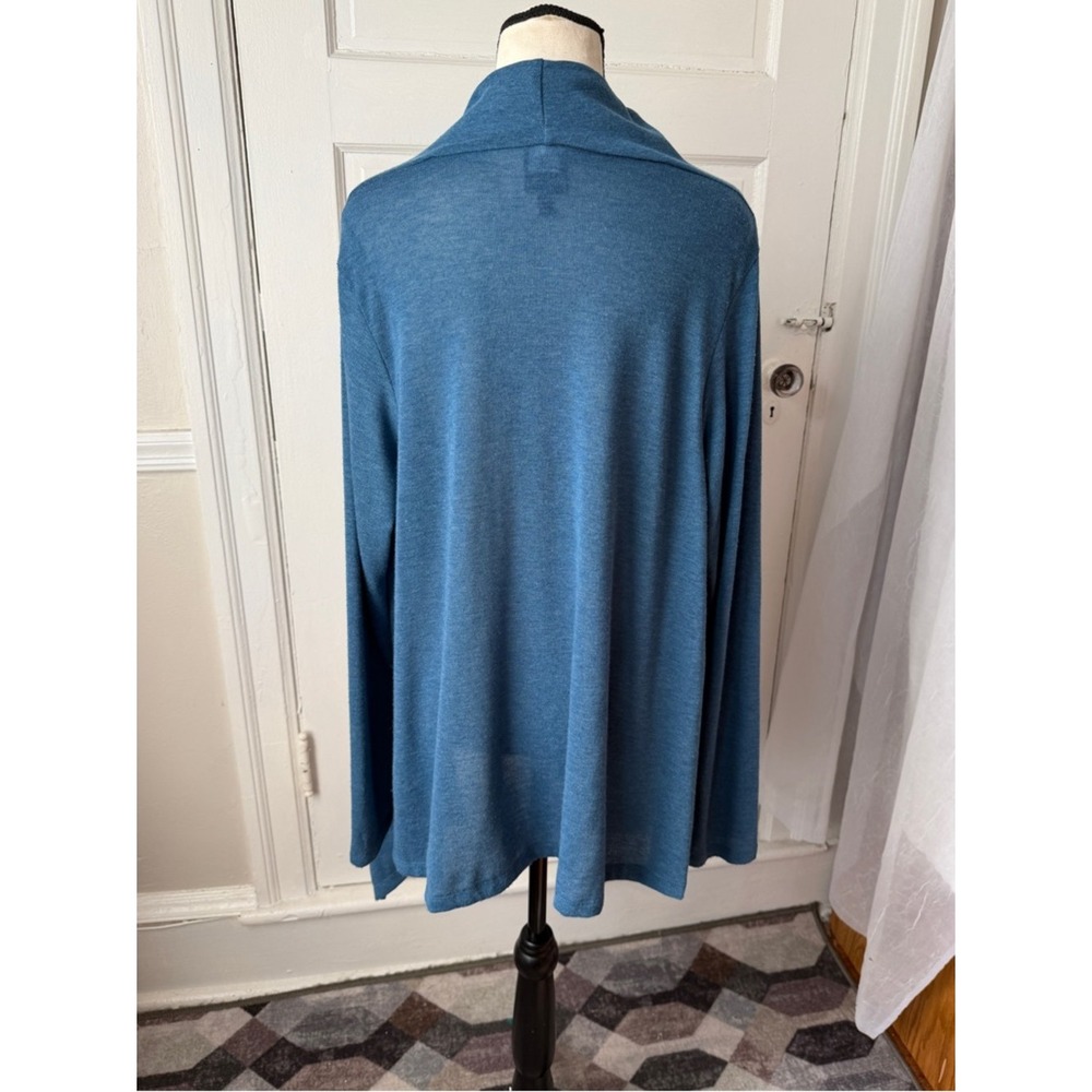 Bobeau Teal Blue Wrap Cardigan Shawl Poncho Sweater Asymmetric Lagenlook Lg - Picture 3 of 11